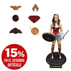 A Pack de Pines Liga de la Justicia y Figura de Wonder Woman Articulable - DC Comics